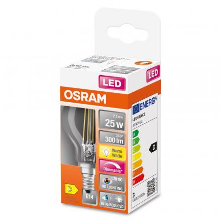 OSRAM E14 SUPERSTAR+ CLASSIC LED Lampe dimmbar 2,2W wie 25W 2700K warmweißes Licht matt hervorragende Farbwiedergabe CRI > 90